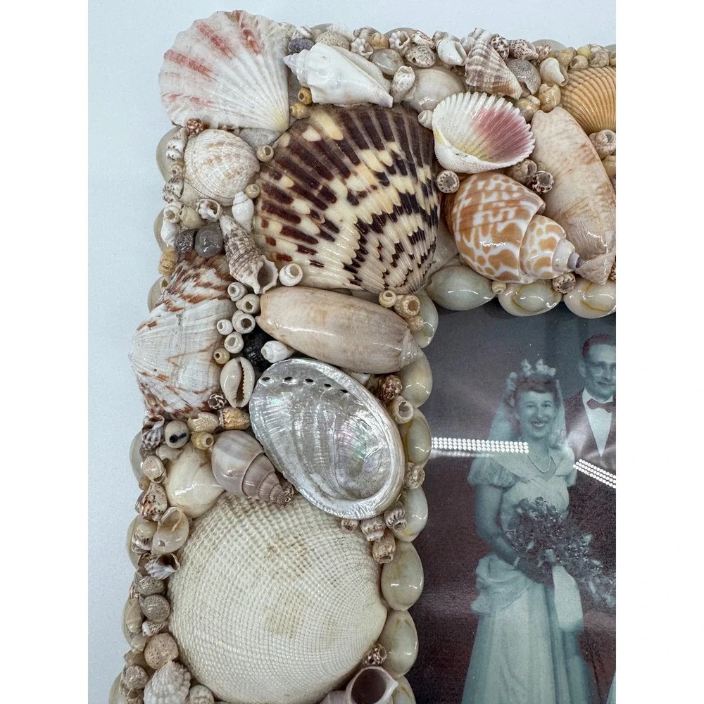 Seashell Picture Frame 16x13.5 OS Tan Nautical Coastal Mosaic Beach‎ Summer